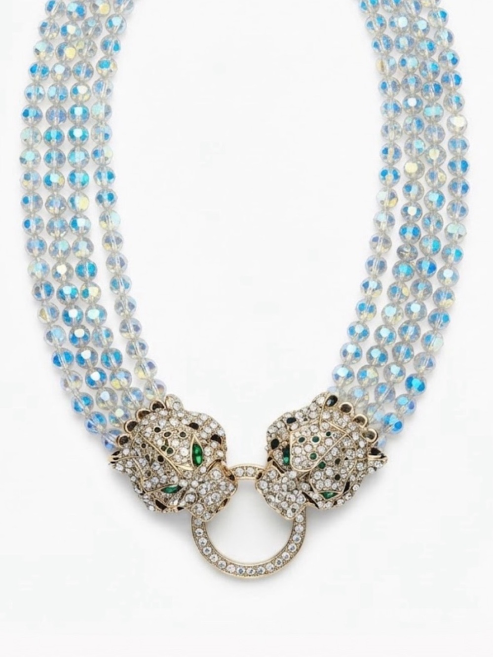 NWT ⚜️💎⚜️ Eye Candy Los Angeles Double Leopard Glass Bead Statement Necklace - Picture 2 of 6
